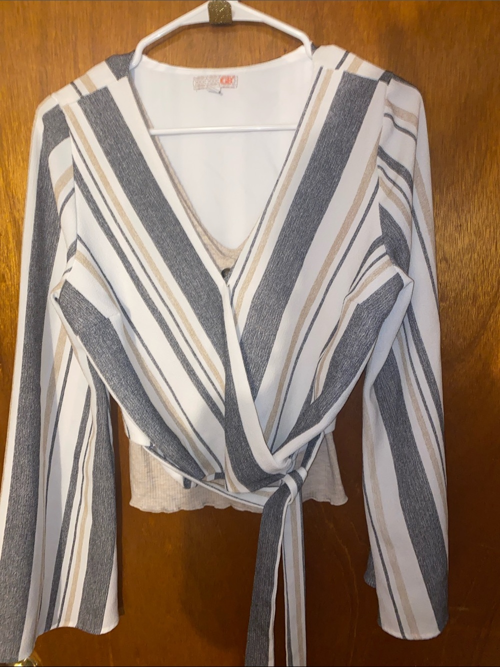 Striped Wrap Front Blouse